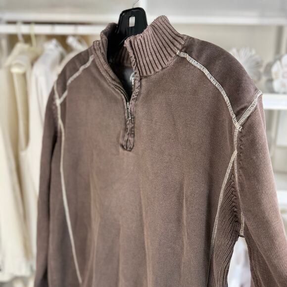 BKE Men’s Size M Brown Distressed Mockneck Half Zip Pullover Sweater #3553 - Picture 6 of 9